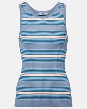 Prada Striped Sleeveless Stretch-Cotton Knit Top - Blue
