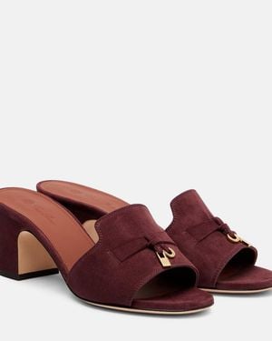 Loro Piana Summer Charms 55 Suede Mules - Red