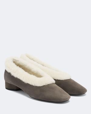 Aeyde Delia Shearling-Lined Suede Ballet Flats - Gray