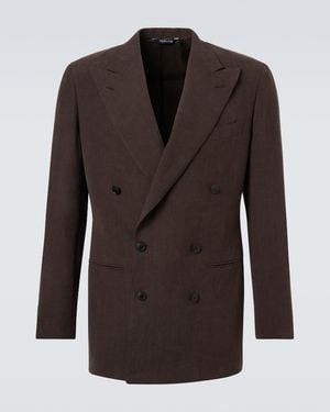 Saman Amel Double-Breasted Linen Canvas Blazer - Brown