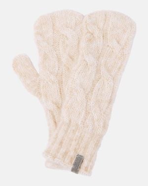 Brunello Cucinelli Embellished Cable-Knit Wool Gloves - Natural