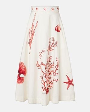 Agua Bendita Tangelo Printed Cotton Midi Skirt - Red