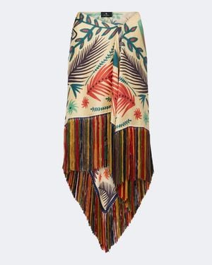 Etro Fringed Printed Asymmetric Silk Maxi Skirt - Multicolour