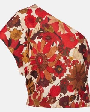 SIR. Belleto Floral Asymmetric Linen Top - Red