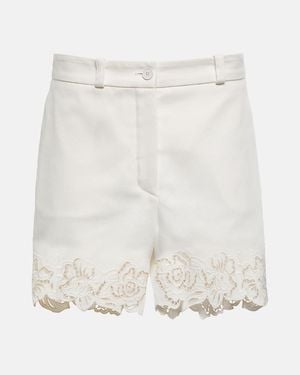 Elie Saab Embroidered Cotton Shorts - White