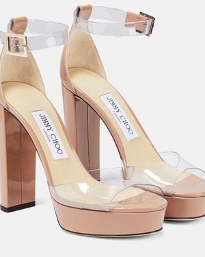 Jimmy Choo Albi 120 Pvc And Leather Platform Sandals - Natural