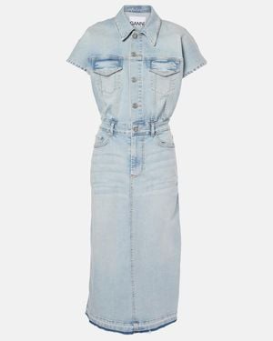 Ganni Stretch Denim Midi Dress - Blue