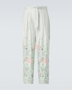 King & Tuckfield Grant Floral Wide-Leg Trousers - White