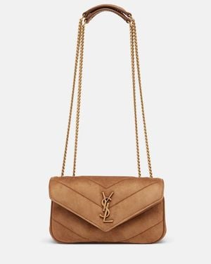 Saint Laurent Schultertasche Loulou Mini Aus Veloursleder - Weiß