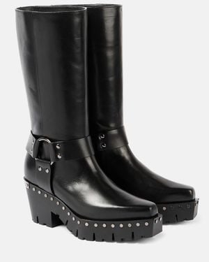 Jimmy Choo Quinn 75 Studded Leather Biker Boots - Black