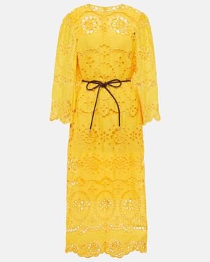 Zimmermann Pop Embroidered Midi Dress - Yellow