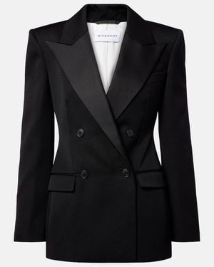 Givenchy Double-Breasted Satin-Trimmed Wool Blazer - Black
