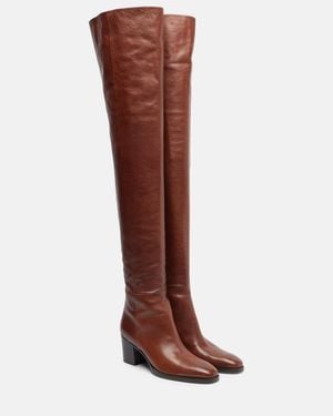 Saint Laurent Odeon Leather Over-The-Knee Boots - Brown