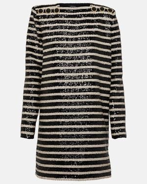 Balmain Sequined Striped Minidress - Black
