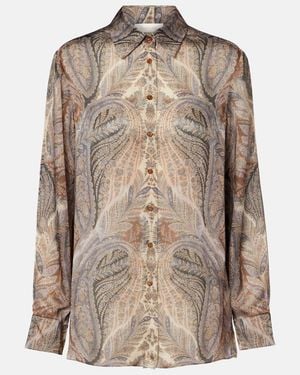 Zimmermann Hypnotic Paisley Silk Satin Shirt - Brown