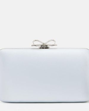 Self-Portrait Bow Embellished Satin Clutch - White
