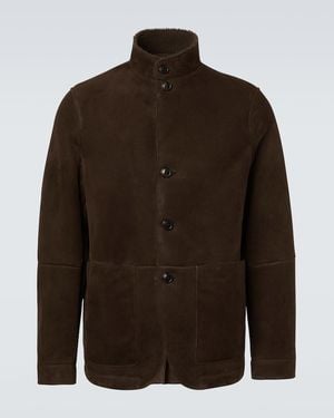 ZEGNA Il Conte Shearling-Trimmed Suede Jacket - Brown