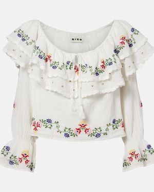 RIXO London Maurine Embroidered Ruffled Cotton Top - White