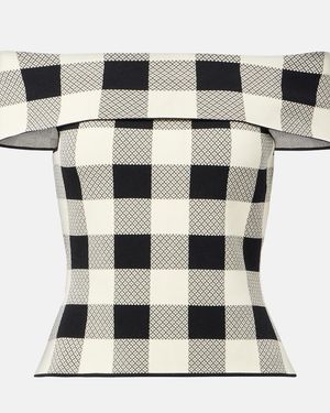 Posse Pippa Checked Off-Shoulder Top - White