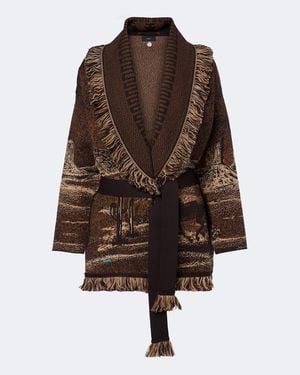 Alanui Wild Wild Jacquard Wool-Blend Cardigan - Brown