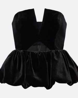 Self-Portrait Cutout Peplum Velvet Bandeau Top - Black