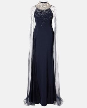Jenny Packham Zadie Caped Embellished Gown - Blue