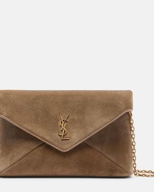 Saint Laurent Cassandre Small Suede Clutch - Brown