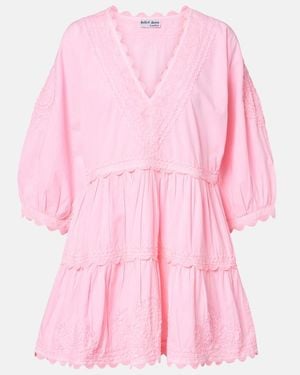 Juliet Dunn Embroidered Tiered Cotton Poplin Minidress - Pink
