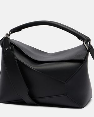 Loewe Puzzle Edge Medium Leather Tote Bag - Black