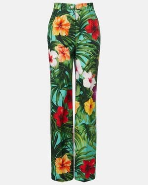 Dolce & Gabbana Floral Cotton Wide-Leg Trousers - Green