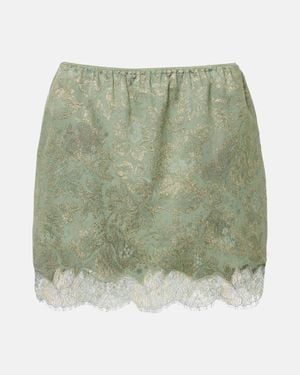 Saint Laurent Lace-Trimmed Cotton-Blend Jacquard Miniskirt - Green