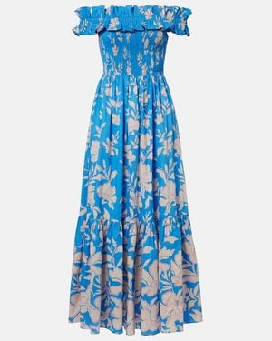 Poupette Suzanne Shirred Cotton Muslin Maxi Dress - Blue