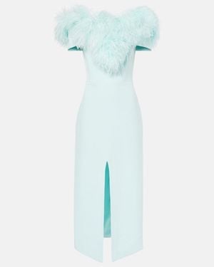 David Koma Off-Shoulder Feather-Trimmed Midi Dress - Blue