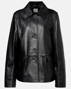 TOTEME Sleek Calf Leather Jacket With Flap Pockets - Black