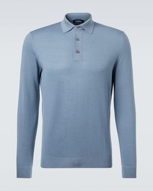 Thom Sweeney Wool Polo Jumper - Blue
