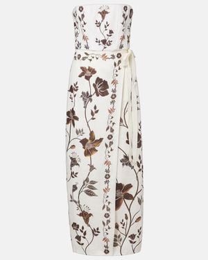 Agua Bendita Cinefila Floral Linen Bustier Dress - White