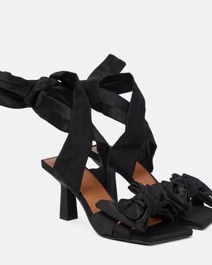 Ganni Bow-Trimmed Lace-Up Sandals - Black