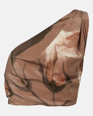 SIR. Azaliea Floral Silk Crop Top - Brown