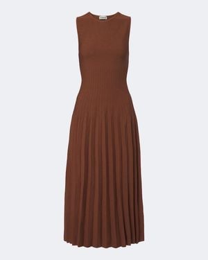 STAUD Elyse Knitted Pleated Midi Dress - Brown