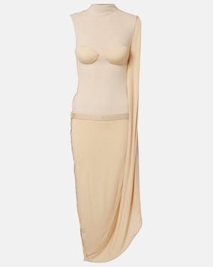 Jean Paul Gaultier Lace-Trimmed Semi-Sheer Midi Dress - Natural