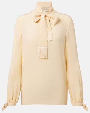 Valentino Bow-Detail Silk Crepe Blouse - Natural