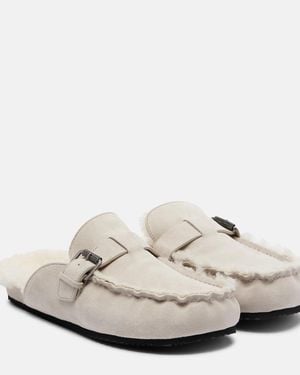 Brunello Cucinelli Mules De Ante Con Borrego Y Cuentas Monili - Blanco