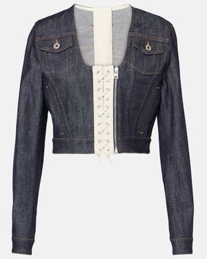 Jean Paul Gaultier Lace-Up Cropped Denim Jacket - Blue