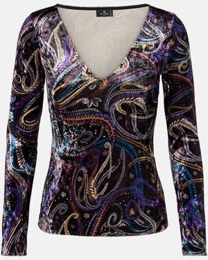 Etro Paisley Velvet Top - Blue