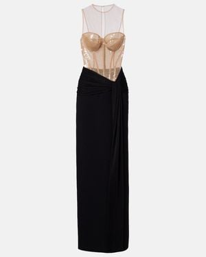 David Koma Sequined Paneled Bustier Gown - Black