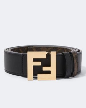 Fendi Ff Zucca Reversible Leather Belt - Black