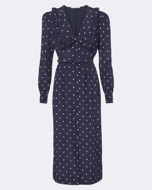 Alessandra Rich Belted Polka-Dot Silk Midi Dress - Blue