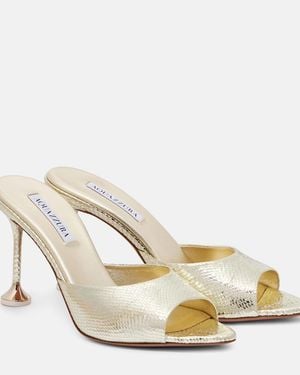Aquazzura Bisous 85 Embossed Leather Mules - Metallic