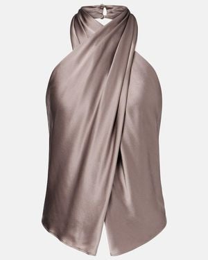 The Sei Draped Halterneck Silk Charmeuse Top - Brown