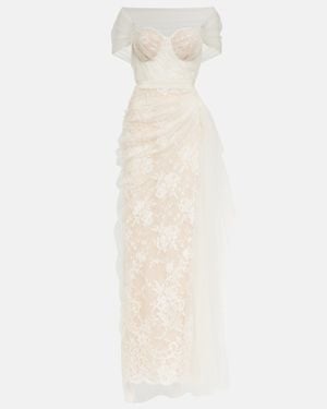 McQueen Bridal Guipure Lace And Tulle Gown - White